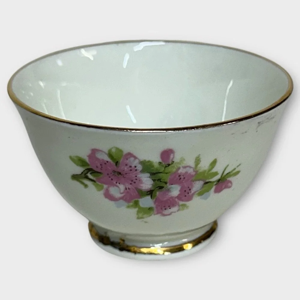 Sutherland English Bone China Creamer Open Sugar Bowl‎ Set PEACH BLOSSOM Vintage